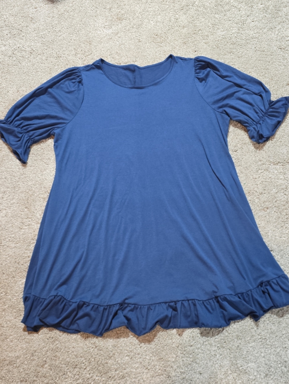 Women's Blue Ruffle-Hem Short Sleeve Dress